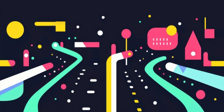 Abstract modern colorful shapes roads digital minimal design graphic geometric lines background flat art creative pattern urban route direction concept