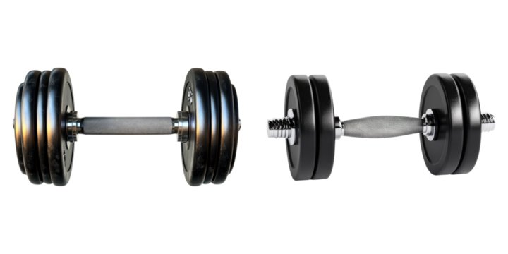 Set of rubber metal dumbbell isolated on transparent background