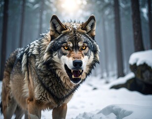 Fototapeta premium A wolf in a snowy forest