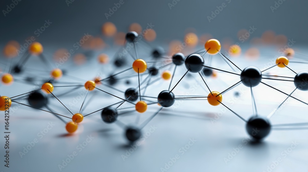 Poster abstract network visualization: connected nodes in 3d render for science and technology applications