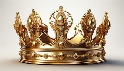 shiny gold crown with a polished finish and elegant design isolated on white background