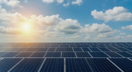 Solar Panels Against a Blue Sky, Generating Clean Energy from Sunlight on a Sunny Day