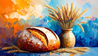 Rustic bread and wheat still life