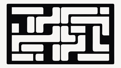 Abstract black and white design with geometric rectangular shapes and curves