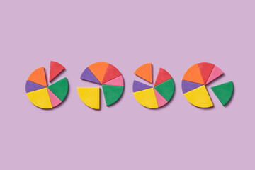 Colorful foam pie charts on purple background