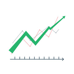 Green arrow graph showing upward trend with red and blue lines chart