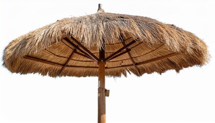thatched tropical beach umbrella isolated on white background