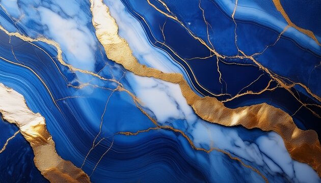 blue marble texture background with golden veins for elegant design work