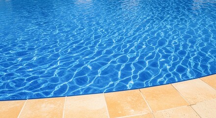 Obraz premium Tranquil Blue Swimming Pool Water with Ripples and Tile Border on a Sunny Day