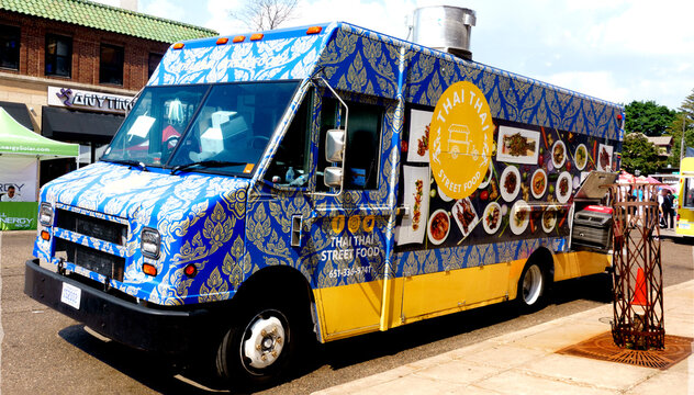 Thai Thai Street Food truck parked on Grand Avenue offering their food to the Grand Old Day walkers. St Paul Minnesota MN USA