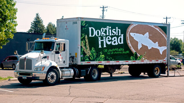 Dogfish Head Craft Brewery truck delivering off-centered ales for off-centered people. St Paul Minnesota MN USA