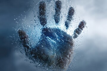 Faint Handprint on Misty Glass Pane
