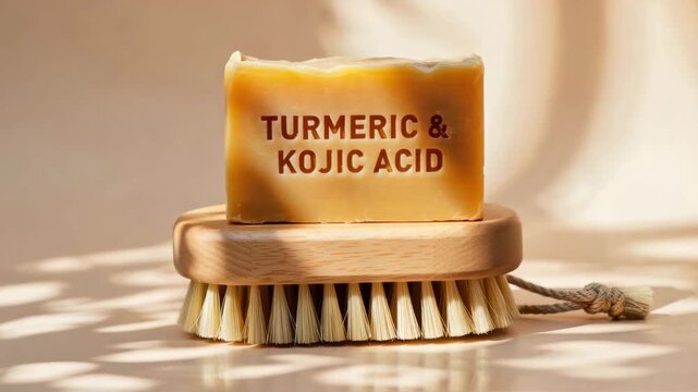Turmeric and kojic acid soap, brightening cleansing bar, hyperpigmentation treatment, natural skincare, melanin inhibitor formula, exfoliating body care, even tone solution