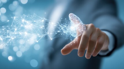 Business Person Touching Digital Network Connection. Futuristic Technology Interface Concept for Innovation and Modernization