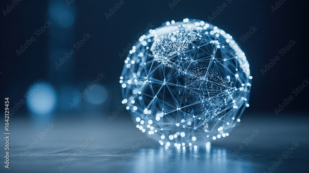 Poster abstract network sphere with connected dots and lines for science, technology, and innovation concep