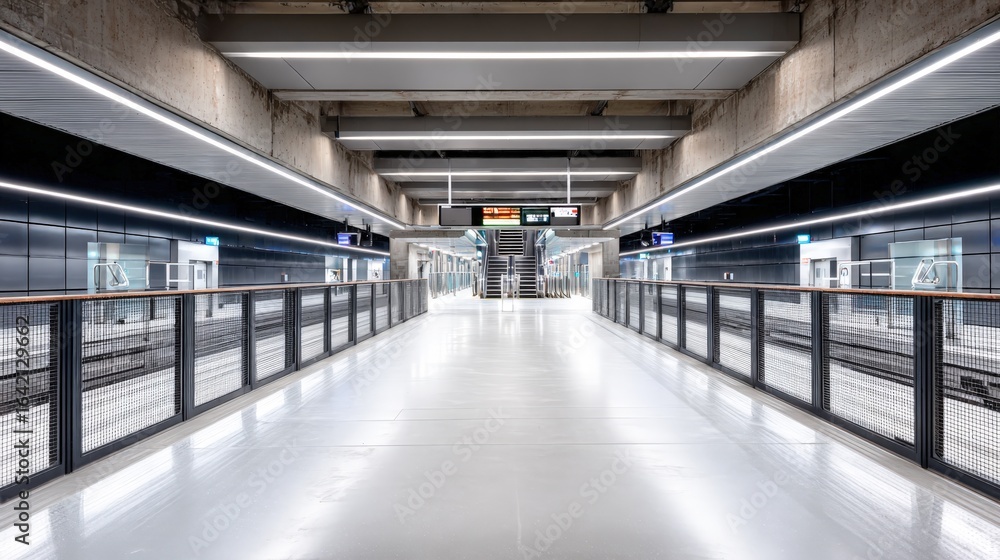 Poster Modern Subway Station Platform with Symmetrical Design and Clean Architecture for Urban Transit Solutions