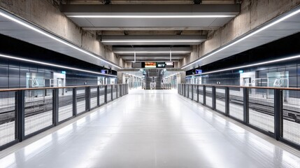 Obraz premium Modern Subway Station Platform with Symmetrical Design and Clean Architecture for Urban Transit Solutions