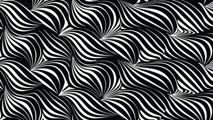 Abstract black and white pattern with wavy lines and dynamic optical illusion