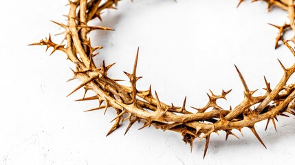 Fototapeta premium Crown of Thorns Close-Up on White Background: Symbol of Christian Holy Week and Easter, Representing Sacrifice