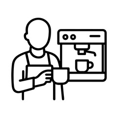 line icon barista next to coffee machine vector on white background
Vector line icon on white background