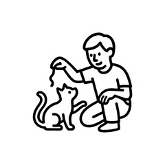 line icon man playing with cat vector on white background
Vector line icon on white background