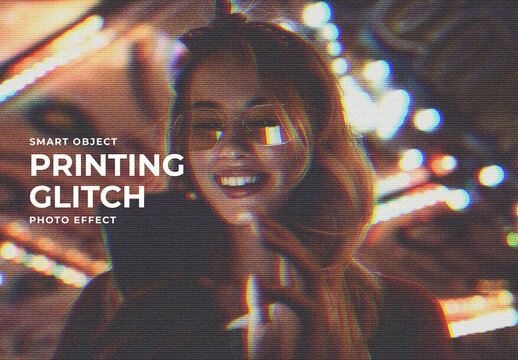 Printing Glitch Image Effect Mockup