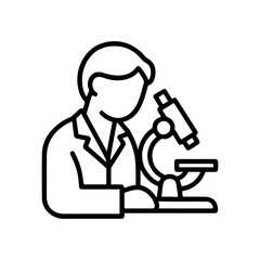 line icon scientist with microscope vector on white background
Vector line icon on white background