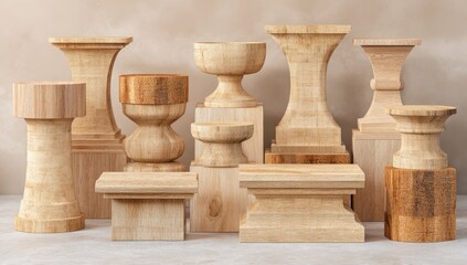Collection of sculpted wooden architectural elements.