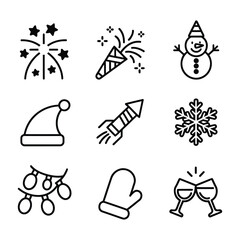 New Year and Christmas Line Icons – Festive Vector Set for Web & Apps