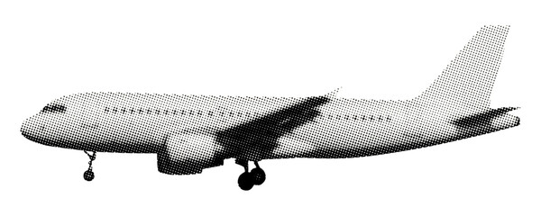 airliner in side view isolated halftone vintage dots texture cut-out retro collage element for mixed media travel aviation design © Oleksandr Yashchuk