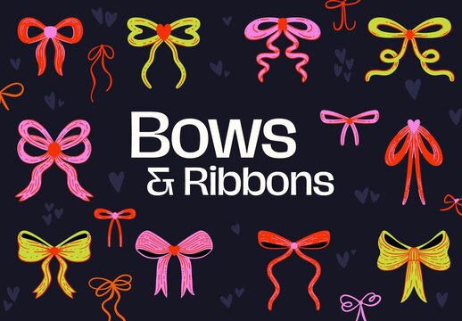 Set of Hand Drawn Bows and Ribbons