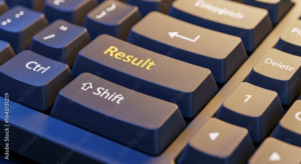 Poster keyboard key depicting 'result' emphasizing digital achievement and decision-making in technology