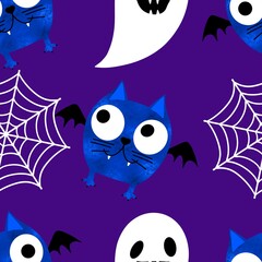 Halloween animals seamless cats pattern for wrapping paper and fabrics and linens and kids clothes print