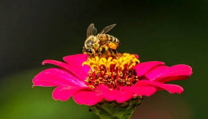 Bee on pink zinnia flower