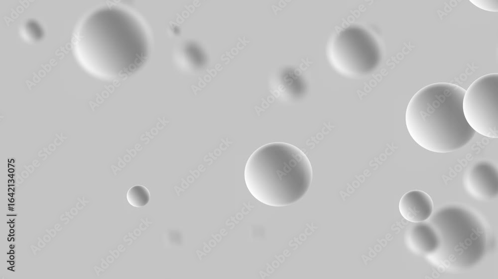 Poster soft gradient spheres in soft white shades floating on gray backdrop with cinematic shadows and dept