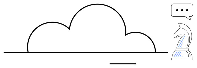 Cloud with a chess knight and speech bubble highlighting strategic communication, cloud solutions, and intellectual planning. Ideal for business, technology, teamwork, strategy, innovation, ideas