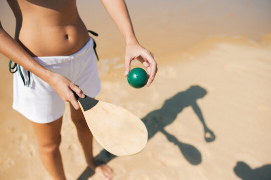 Close-Up of Beach Paddle and Ball