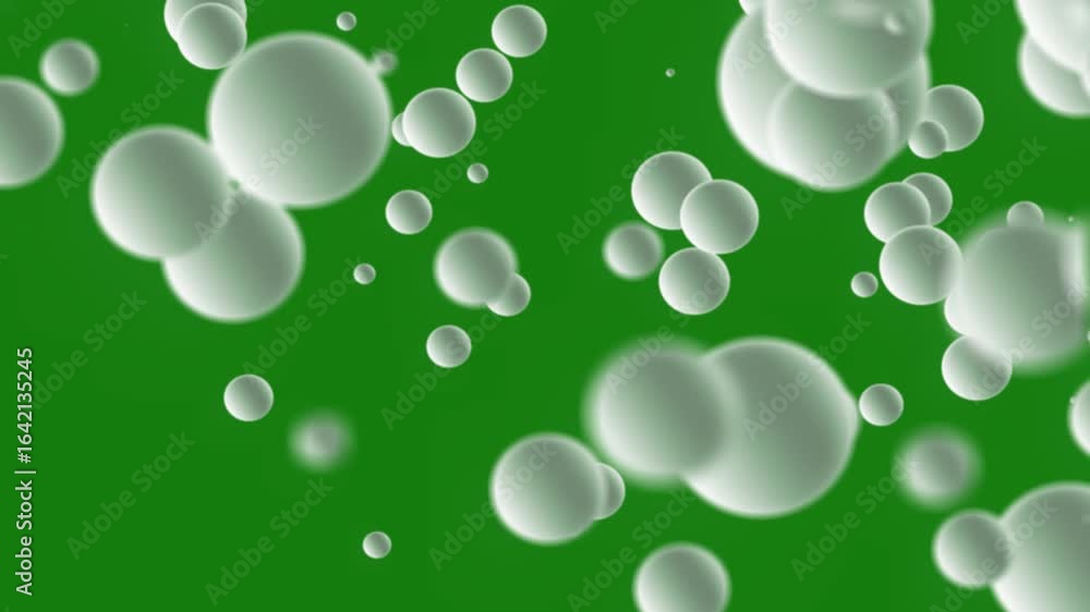 Poster soft gradient spheres in soft white shades floating on green backdrop with cinematic shadows and dep
