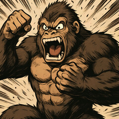 Cartoon Gorilla with Fists Clenched and Roaring