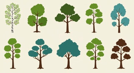 A diverse collection of stylized vector trees
