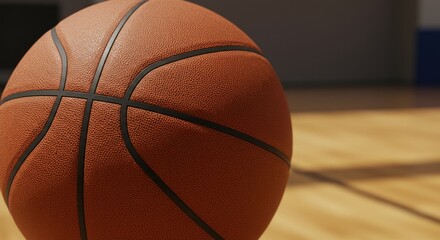 Basketball ready for the game on a hardwood court