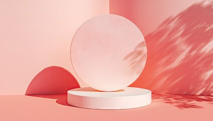 Soft, pale pink and white geometric shapes create a modern display.