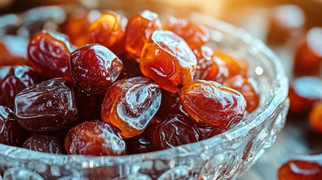 Delicious candied fruit in a glass bowl, perfect for snacking or as a centerpiece on the table. Dried fruit sweetened with a sugar glaze.