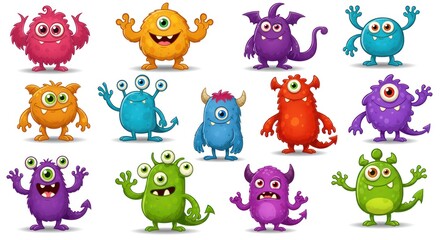 Obraz premium Colorful and Funny Monster Characters Set