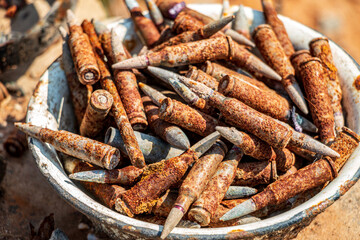 Remnants of exploded munitions in a Ukrainian village