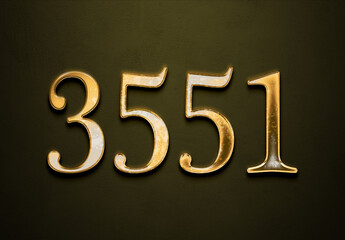 Old gold effect of 3551 number with 3D glossy style Mockup.