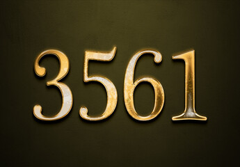 Old gold effect of 3561 number with 3D glossy style Mockup.