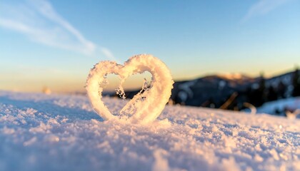 Heart shaped frost on snowy landscape