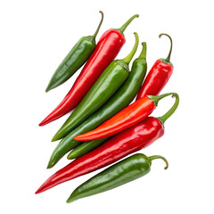 Vibrant red and green chili peppers displayed. The peppers are freshly harvested