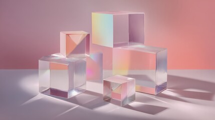 Abstract Geometric Glass Blocks with Gradient Film and Soft Lighting for Product Display and Advertisement